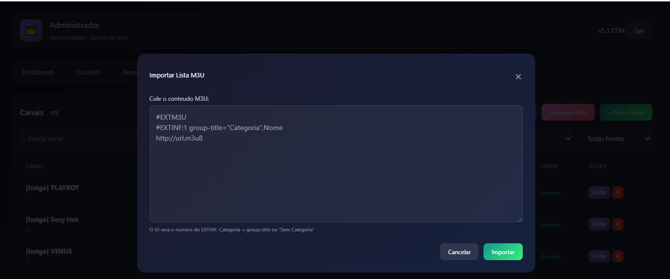 Importação M3U